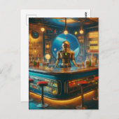 Robot Bartender in Interstellar Space Age Dive Bar Briefkaart (Voorkant / Achterkant)
