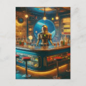 Robot Bartender in Interstellar Space Age Dive Bar Briefkaart (Voorkant)
