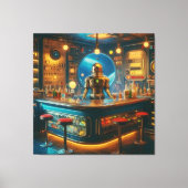 Robot Bartender in Interstellar Space Age Dive Bar Canvas Afdruk (Voorkant)