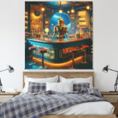 Robot Bartender in Interstellar Space Age Dive Bar Canvas Afdruk (Insitu (Slaapkamer))