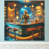 Robot Bartender in Interstellar Space Age Dive Bar Canvas Afdruk (Insitu (Houten vloer))