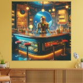 Robot Bartender in Interstellar Space Age Dive Bar Canvas Afdruk (Insitu (Woonkamer))