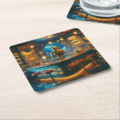 Robot Bartender in Interstellar Space Age Dive Bar Kartonnen Onderzetters (Schuin)