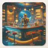Robot Bartender in Interstellar Space Age Dive Bar Kartonnen Onderzetters (Voorkant)