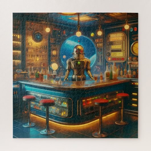 Robot Bartender in Interstellar Space Age Dive Bar Legpuzzel (Verticaal)