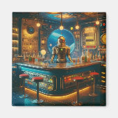 Robot Bartender in Interstellar Space Age Dive Bar Magneet (Voorkant)