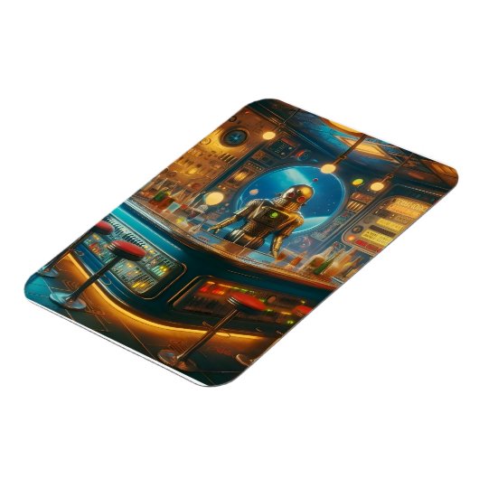 Robot Bartender in Interstellar Space Age Dive Bar Magneet (Linkerzijde)