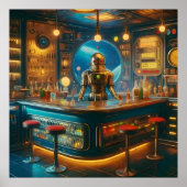 Robot Bartender in Interstellar Space Age Dive Bar Poster (Voorkant)