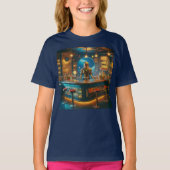 Robot Bartender in Interstellar Space Age Dive Bar T-shirt (Voorkant)