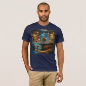 Robot Bartender in Interstellar Space Age Dive Bar T-shirt (Voorkant volledig)