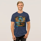 Robot Bartender in Interstellar Space Age Dive Bar Tri-Blend Shirt (Voorkant volledig)