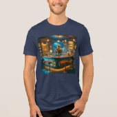 Robot Bartender in Interstellar Space Age Dive Bar Tri-Blend Shirt (Voorkant)