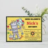 Robot Birthday Birthday Uitnodiging (Staand voorkant)