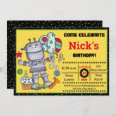 Robot Birthday Birthday Uitnodiging (Voorkant / Achterkant)