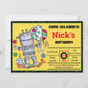 Robot Birthday Birthday Uitnodiging