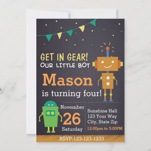 Robot Birthday Invitation Kaart (Voorkant)
