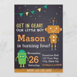 Robot Birthday Invitation Kaart