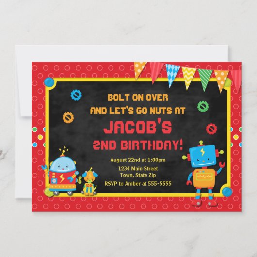 Robot Birthday Invitation Robot Party Invite Kaart (Voorkant)