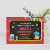 Robot Birthday Invitation Robot Party Invite Kaart (Staand voorkant)