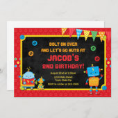 Robot Birthday Invitation Robot Party Invite Kaart (Voorkant / Achterkant)