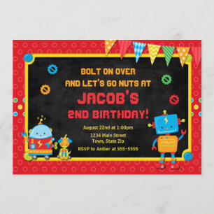 Robot Birthday Invitation Robot Party Invite Kaart