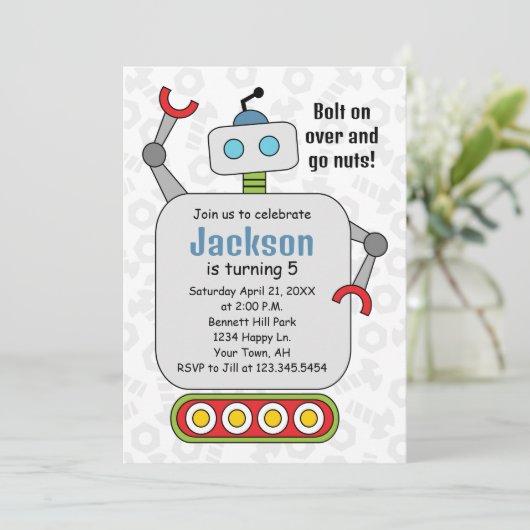 Robot Birthday Invitation robots Kaart (Staand voorkant)