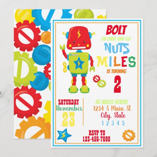 Robot Birthday Kaart (Voorkant / Achterkant)