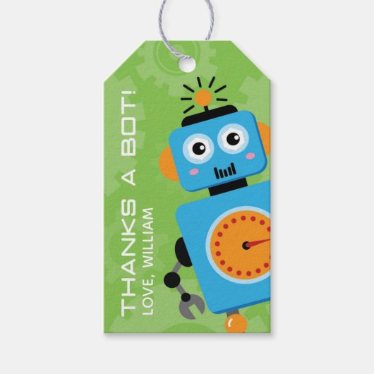 Robot Birthday Party Favor Dankuwel Labels = ok Cadeaulabel (Voorkant)
