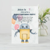 Robot Birthday Party Invitation Kaart (Staand voorkant)
