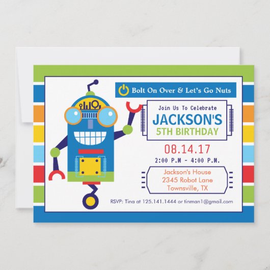 Robot Birthday Party Invitation Kaart (Voorkant)