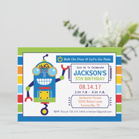 Robot Birthday Party Invitation Kaart (Staand voorkant)