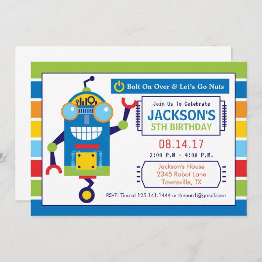 Robot Birthday Party Invitation Kaart (Voorkant / Achterkant)