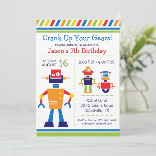 Robot Birthday Party Invitation Kaart (Staand voorkant)