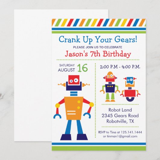 Robot Birthday Party Invitation Kaart (Voorkant / Achterkant)