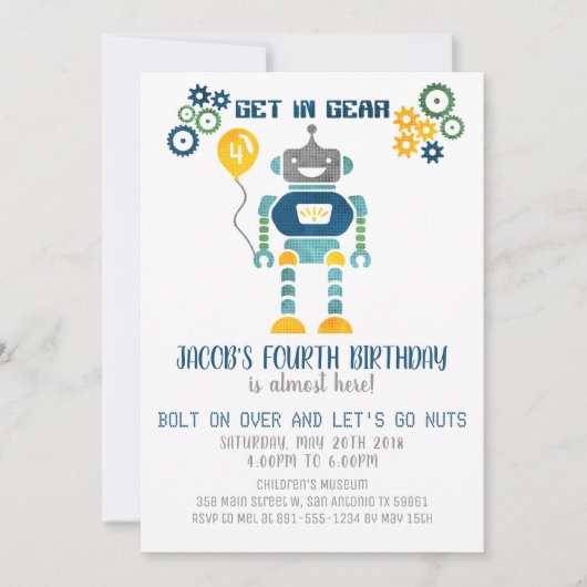 Robot Birthday Party Invitation Kaart (Voorkant)