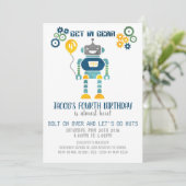 Robot Birthday Party Invitation Kaart (Staand voorkant)