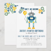 Robot Birthday Party Invitation Kaart (Voorkant / Achterkant)