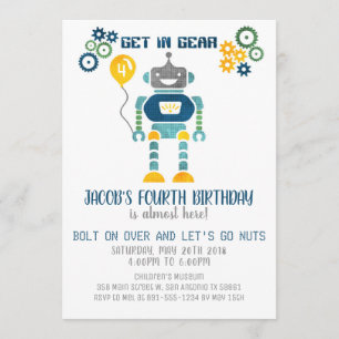 Robot Birthday Party Invitation Kaart