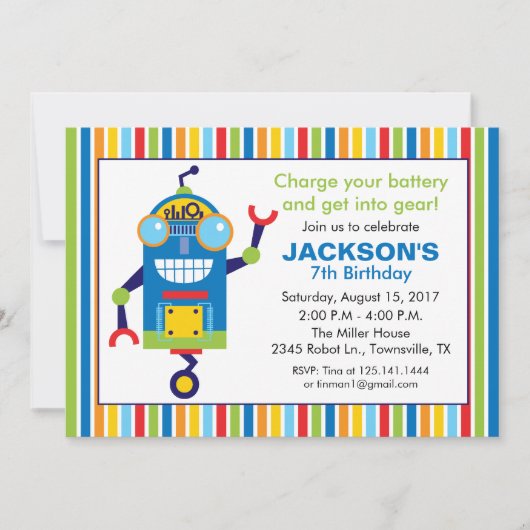 Robot Birthday Party Invitation Kaart (Voorkant)
