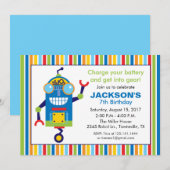Robot Birthday Party Invitation Kaart (Voorkant / Achterkant)
