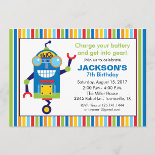 Robot Birthday Party Invitation Kaart