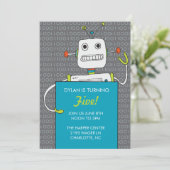 Robot Birthday Party Invitation Kaart (Staand voorkant)