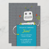 Robot Birthday Party Invitation Kaart (Voorkant / Achterkant)
