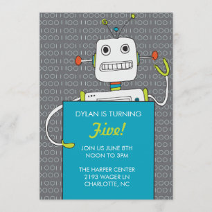 Robot Birthday Party Invitation Kaart