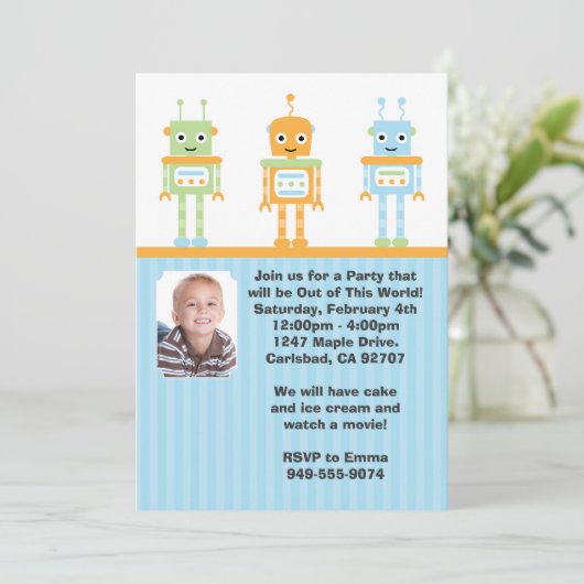 Robot Birthday Party Invitation Kaart (Staand voorkant)