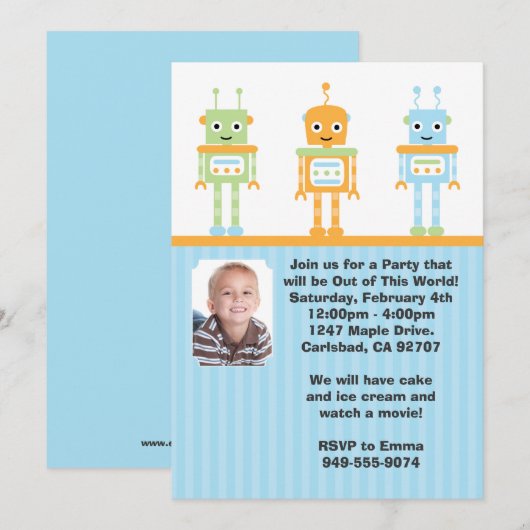 Robot Birthday Party Invitation Kaart (Voorkant / Achterkant)