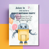 Robot Birthday Party Invitation Kaart