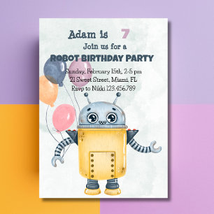 Robot Birthday Party Invitation Kaart