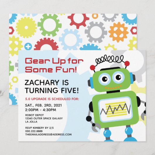 Robot Birthday Party Invitation Kaart (Voorkant / Achterkant)