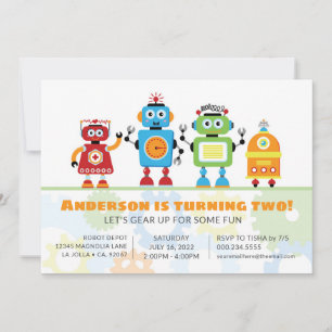 Robot Birthday Party Invitation Kaart